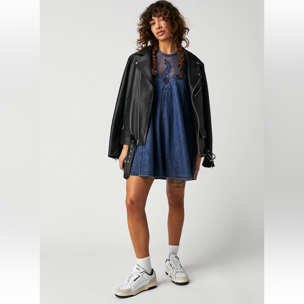 Free People Sleeveless Denim Crochet Dress